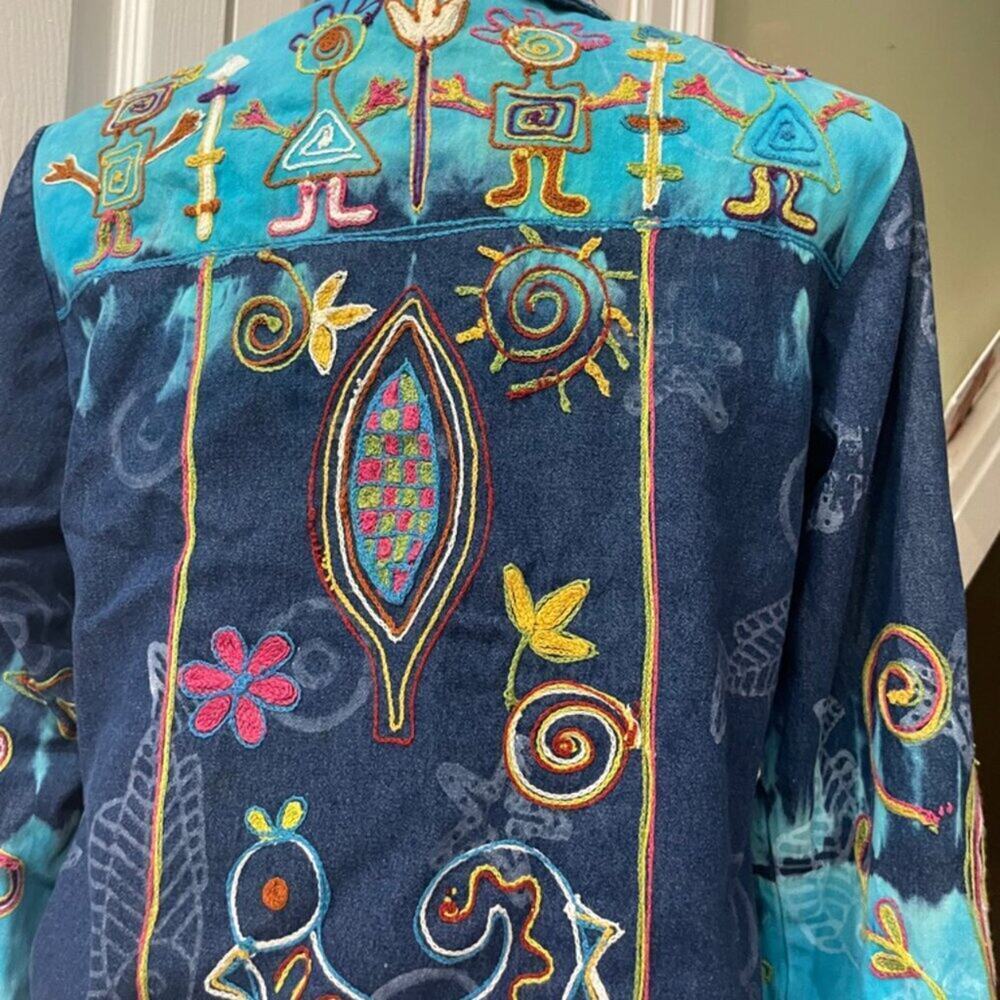 Y2K 90'S SANDY STARKMAN JACKET DEMIN TRIBAL EMBROIDERED SZ S HIPPIE BOHO CORE - Picture 12 of 16